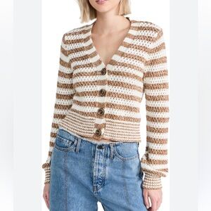 Veronica Beard Artura Tan and White Knit Button Front Cardigan XS